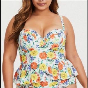 Torrid Floral Vixen Bathing Suit Peplum Top (TOP Only)